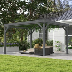 Pergola in Legno da Esterno 3x3,6m con Struttura Stabile, Ancoraggi in Cemento e Telaio Rivestito Grigio per Patio, Giardino e Ponte - Product Image 2