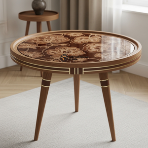 Brown Traditional Meena Wooden <b>Stool</b> Handcrafted Round Decorative Tripod Accent <b>Stool</b> with Floral Design - Product Image 6