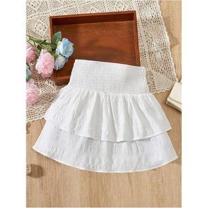<b>White</b> Women's Elastic Waist A-Line <b>Mini</b> <b>Skirt</b> <b>Ruffles</b> Asymmetrical Design Button Decoration Solid Luxury Style All Seasons - Product Image 3
