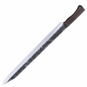 Couteau à découper la viande extra long avec manche en bois brun foncé, bord argenté, lame forgée noire pour boucher et cuisine - Product Image 5