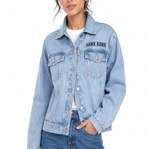 Veste en jean délavé pour femme, style moderne avec logo Hawk Bawk sur le col, design personnalisé pour l'automne - Product Image 1