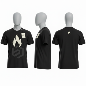 Men's Black Short Sleeve O-Neck Printed T-<b>Shirt</b> Oversized Fit Casual Breathable Street Style Jersey Cotton 300g <b>Flame</b> Logo Front - Product Image 1