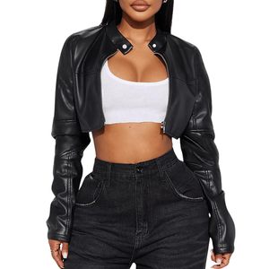 Chaqueta de Motociclista de Cuero Sintético para Mujer, Chaqueta Corta Estilo Bomber, Proveedor Mayorista - Product Image 3