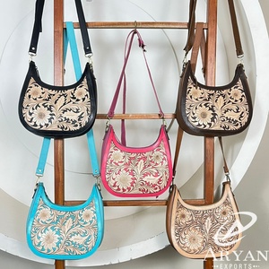 Luxury Designer Floral <b>Tooled</b> <b>Leather</b> Single Shoulder Bag High Quality Stylish Genuine <b>Leather</b> Bohemian Crossbody Saddle Purse - Product Image 1