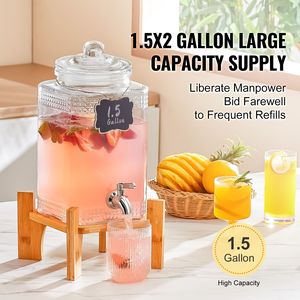 Dispenser per Bevande da 2 Pezzi, 1.5 Galloni, con Rubinetto in Acciaio Inossidabile e Supporto in Vetro per Succhi, Ideale per Feste, Nuovo, Capacità 5L - Product Image 2