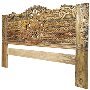 Cabecero de Cama King Size de Madera de Mango Sólida Tallada a Mano, Diseño Rústico, Acabado Natural, Muebles para el Hogar - Product Image 1