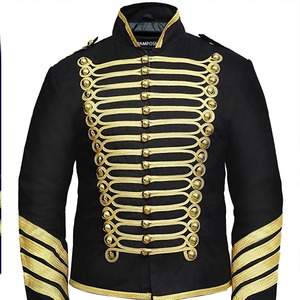 Veste hussarde noire pour homme à double boutonnage avec boutons dorés et broderies, manteau d'hiver formel pour uniformes - Product Image 1