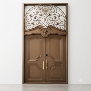 Royal Luxury Traditional Steel Entry Door with Geometric Glass Panels Arched Design <b>Swing</b> Style Exterior Use Finished Surface - Product Image 1
