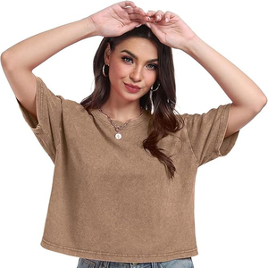Camiseta Corta Cómoda para Mujer, de Algodón, Holgada, Lisa, Informal, Estilo Urbano, con Logotipo Personalizado - Product Image 1