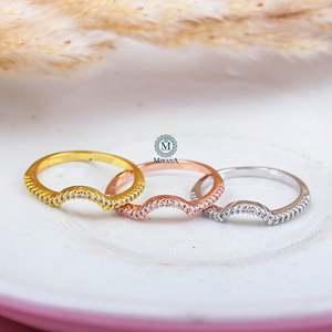 Harlyn Stacking CZ Designer Ring-24K Gold Plated Adjustable Flower Charm Ring - Product Image 2