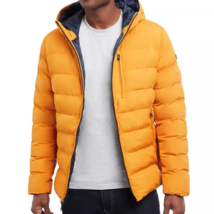 Veste matelassée unisexe orange à capuche, imperméable, respirante, écologique, personnalisable, chaude pour l'hiver, avec fermeture éclair, coupe ajustée, couleur unie - Product Image 1