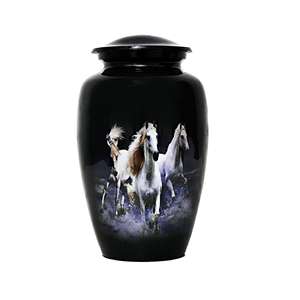 Urne funéraire en métal bleu nuit avec scène de lac sous la lune, urne commémorative pour cendres avec souvenir assorti - Product Image 6