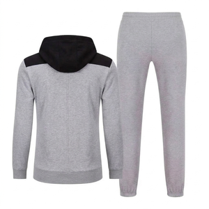 Survêtement gris à capuche pour homme, manches longues, fermeture éclair, décontracté, couleur unie, polyester et coton, pour l'automne - Product Image 3