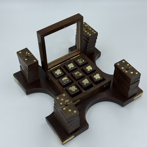 โดมิโนและชุดเกมติ๊กแท็กโททำมือจากไม้พะยูงอินเดีย  กระดานเกมไม้สไตล์โบราณ ชุดเกมหรูหรา ขายส่ง - Product Image 3