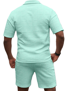 Ensemble polo et short pour homme vert menthe, tricoté, couleur unie, tenue décontractée d'été, respirant, 100 % polyester 2026 - Product Image 2