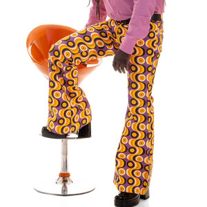 Pantalones de Hombre de Cintura Alta con Corte Acampanado, Diseño Vintage con Estampado, Cierre de Botones, en Morado, Amarillo y Naranja, para Uso Casual - Product Image 5