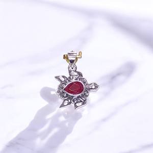 จี้เงินแท้ 925 รูปเต่าประดับพลอยธรรมชาติหลายชนิด ราคาขายส่ง เครื่องประดับจี้เงิน - Product Image 4