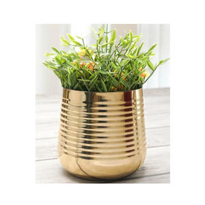 Pot de fleurs en métal à design côtelé pour la décoration de la maison, élégant support de plantes d'intérieur et d'extérieur pour balcon, salon, décoration de table - Product Image 1