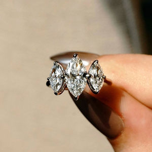 Three Stone Cz <b>Ring</b> White <b>Gold</b> Engagement <b>Ring</b> 10K Solid <b>Gold</b> Marquise Cut Trilogy <b>Ring</b> <b>Vintage</b> Art Deco <b>Ring</b> Proposal <b>Ring</b> - Product Image 2