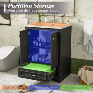 Mobile Bagno Moderno Freestanding da 24 Pollici con Lavabo in Ceramica, Mobiletto Contenitore con Chiusura Ammortizzata e Maniglie Argento - Product Image 5