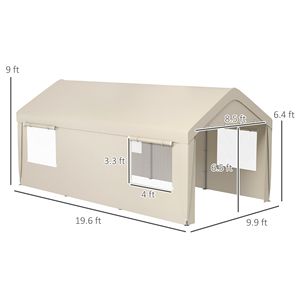 Pavillon de garage portable robuste 10x19.5 Tan avec fenêtres et portes en maille pour stockage extérieur - Product Image 3