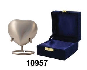 Brass Heart Shaped Cremation Urn 3" with Stand Silver Color with Velvet <b>Box</b> - Product Image 1