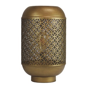 Cylinder <b>Brass</b> <b>Lantern</b> with Geometric Cutout Design for Home Decoration Heat Resistant - Product Image 1