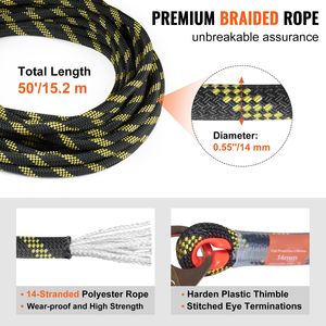 Corda di Sicurezza Verticale 0,55FT X 50FT in Poliestere per Coperture, Tensione di Rottura 30 KN, Fibbia a Linguetta, Protezione Anticaduta per Acciaio - Product Image 3