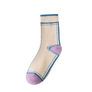 ODM couleur rétro Style équipage chaussettes hommes femmes décontracté tenue de tous les jours coton mi Tube conception chaussette en gros commande en gros - Product Image 2