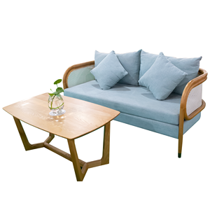 Vietnam Origin OEM Brand Modern Oak & Teak <b>Rattan</b> Frame Certified Customizable Garden <b>Sofa</b> Set Blue Cushions Outdoor Furniture - Product Image 4