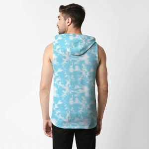 Sudadera con capucha sin mangas para hombre, estilo tie-dye, mezcla de algodón, corte muscular, con bolsillo canguro, venta al por mayor, personalizada, estilo urbano - Product Image 3