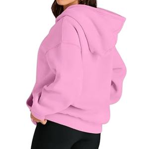 Sweat à capuche ample en molleton de coton pour femme, couleur noire unie, style décontracté, imperméable, respirant et écologique - Product Image 5