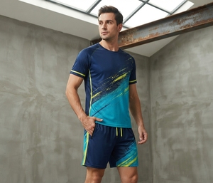 Conjunto de Camiseta de Fútbol Personalizada para Hombre, de Poliéster, con Estampado Diagonal Blanco, Protección UV, Sublimación, para Equipos - Product Image 2