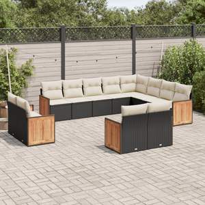 Conjunto de Sofás de Jardín de Ratán Moderno, Color Negro Crema, Muebles de Exterior para 10 Personas, Resistentes a la Intemperie, Panel de Teca, Diseño Contemporáneo - Product Image 3