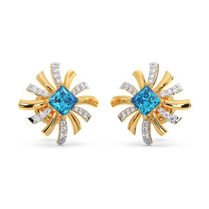 Golden <b>Blue</b> Square Diamond Sunburst <b>Stud</b> <b>Earrings</b> - Product Image 1