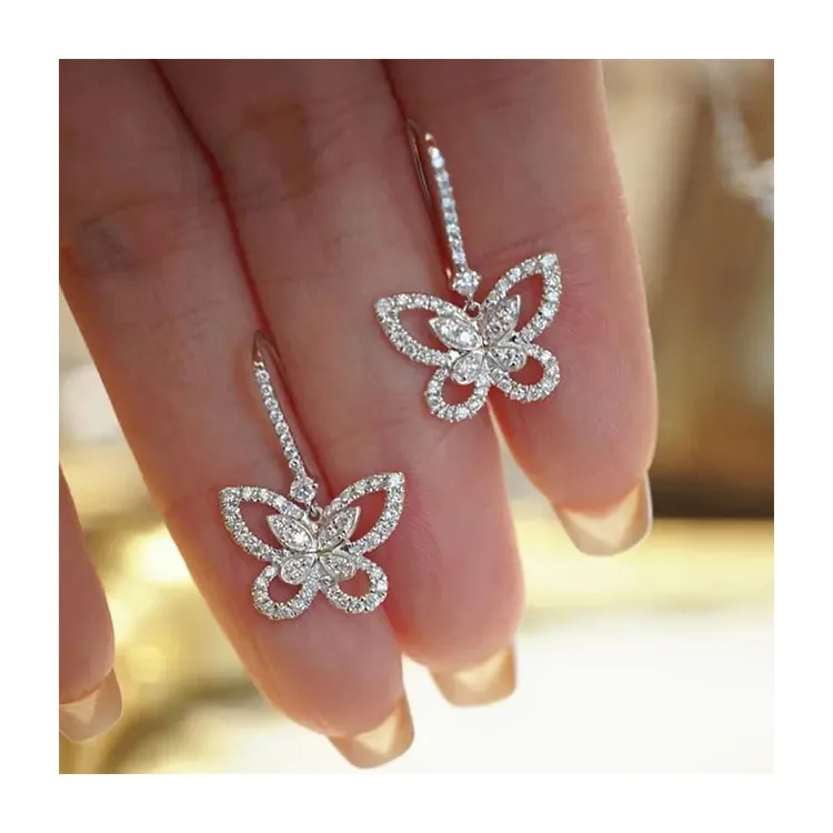 Custom fashion 18k gold 925 sterling silver studs fine butterfly shaped fashionable jewelry earrings for women