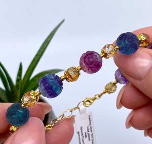 Pulsera de Fluorita Natural, Plata de Ley 925, Chapado en Oro de 14k, Joyería Fina Hecha a Mano, Regalo para Mujer, Venta al por Mayor, Estilo Vintage, IGI - Product Image 1