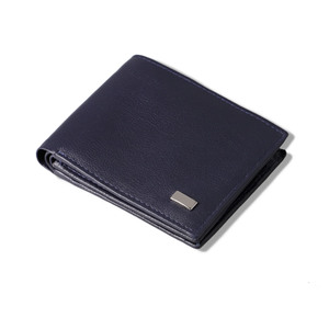 Portefeuille court pour homme en cuir véritable de haute qualité, blocage RFID, logo personnalisé brodé, bleu, professionnel - Product Image 1