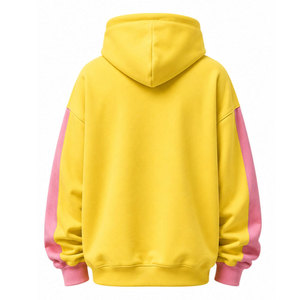 Sudadera con Capucha Unisex Oversize de Algodón French Terry con Bloques de Color Amarillo y Rosa, Diseño de Bolsillo y Estampado por Transferencia Térmica - Product Image 3