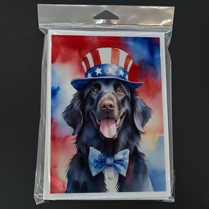 Whimsical A7 Tamaño 5x7 Flat-Coated Retriever Patriotic American Tarjetas de felicitación Pack 8 Tarjetas de nota en blanco con sobres - Product Image 3