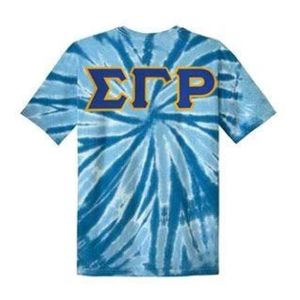 Camiseta Tie Dye Personalizada con Letras, Unisex, Manga Corta, Cuello Redondo, Diseño Gráfico, Lavado Espiral Azul, Estilo Casual, Letras Griegas, Universitaria - Product Image 1