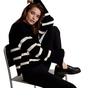 Men's New Autumn Winter 100% Pure <b>Wool</b> Sweater, Mock Neck Zipper Thick Striped Cashmere Knitted <b>Base</b> <b>Layer</b> - Product Image 2