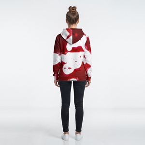Sudadera con capucha y cremallera completa para mujer, de invierno, personalizada, roja y blanca, con cremallera completa, ecológica, de poliéster/algodón, con bolsillo canguro - Product Image 2