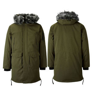 <b>Men's</b> Hooded <b>Long</b> Winter Jacket Olive Green <b>Waterproof</b> Down Filled Casual <b>Coat</b> with Fur Trim and Zipper Closure - Product Image 1