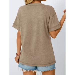2025 2025 blusas básicas de moda para mujer verano elegante Casual Flowy Tops con manga corta Henley camisas holgadas - Product Image 3