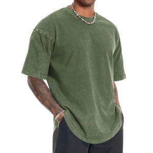 Nueva llegada: Camiseta de algodón lisa con cuello redondo, lavado ácido, hecha a medida, en diferentes colores, estilo urbano para hombre. - Product Image 3