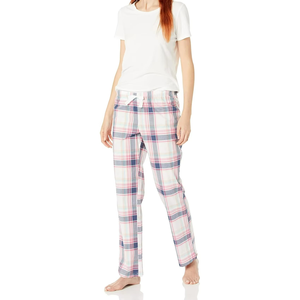 Pantalones de Pijama Casuales de Franela para Mujer, Tallas Grandes, Cintura Elástica Media, Color Rosa Sólido, Transpirables, Ecológicos, de Poliéster/Algodón, Anchos - Product Image 1