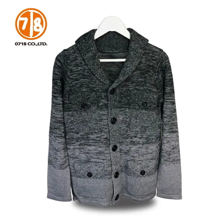 New Design Gray Cardigan Front Open Button Mans Wool Sweater