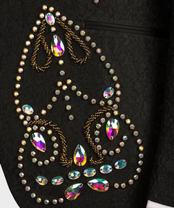 Men’s Black Embroidered <b>Rhinestone</b> Tuxedo Suit <b>Jacket</b> – Designer Wedding & Party Blazer with Shawl Lapel - Product Image 4