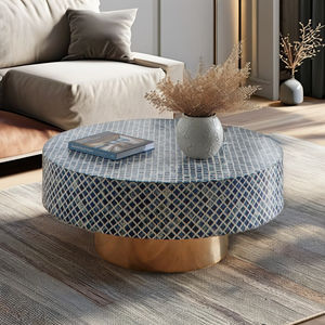 Superbe élégance artistique Table basse noire minimaliste géométrique incrustation d'os Design prêt à l'emploi pour salon bureau style - Product Image 2